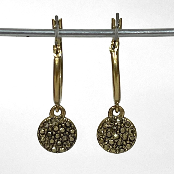 Lucky Brand Pave Drop Earrings Gold-Tone Hoops Sparkly Crystal Charms Click Top - Picture 2 of 6